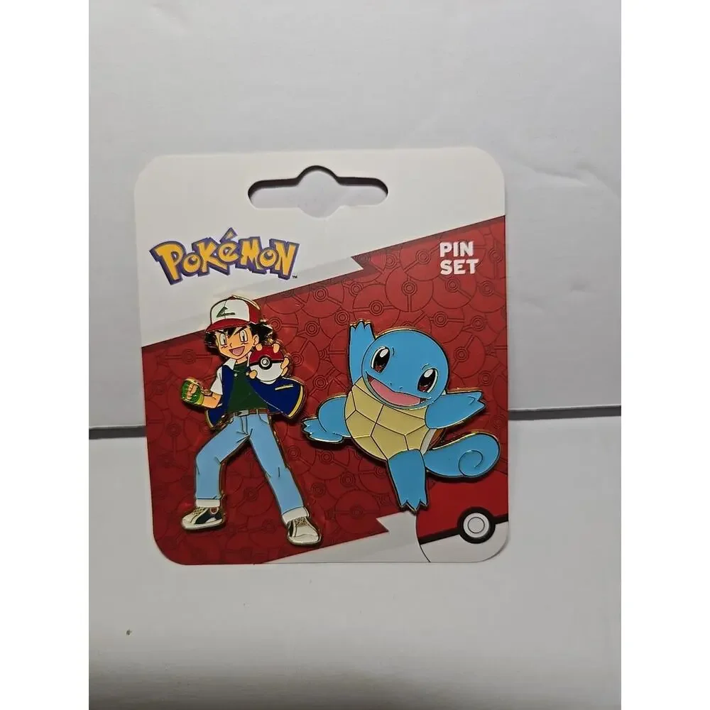 NEW ON CARD Pokemon Ash And Squirtle 2 Piece Metal Enamel Pin Set!